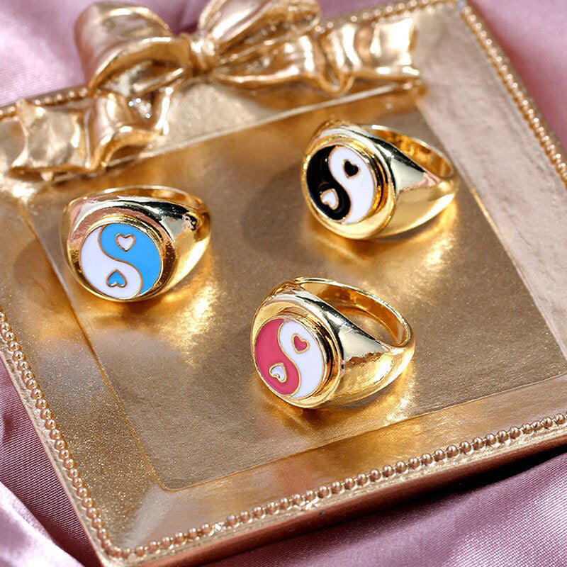 Gold Plated Multicolour Yin Yang Rings Set of 3 For Women