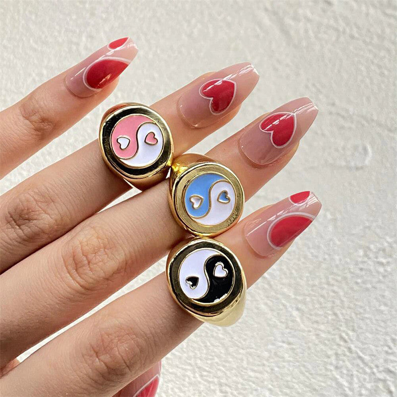 Gold Plated Multicolour Yin Yang Rings Set of 3 For Women