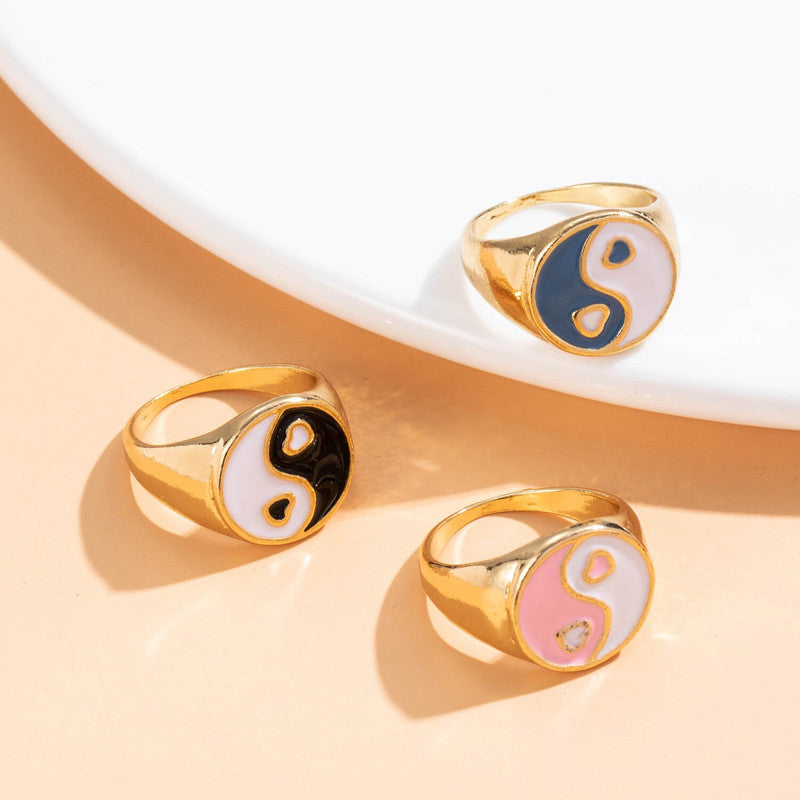 Gold Plated Multicolour Yin Yang Rings Set of 3 For Women