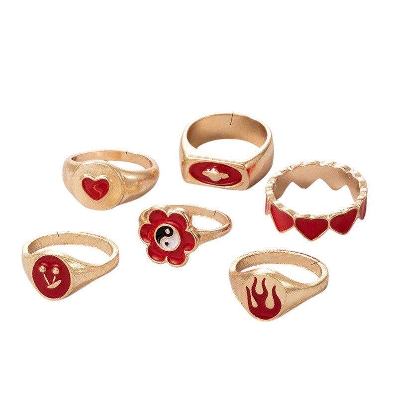 Gold Plated Red Rings Combo Set of 6 For Women