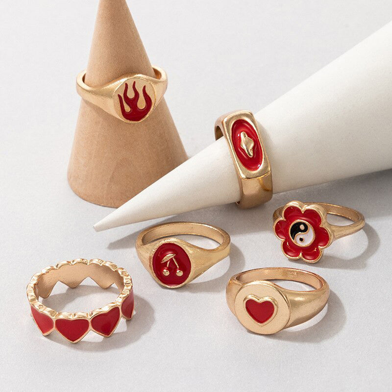 Gold Plated Red Rings Combo Set of 6 For Women