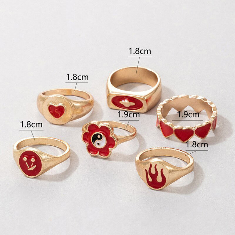 Gold Plated Red Rings Combo Set of 6 For Women