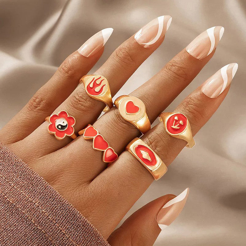 Gold Plated Red Rings Combo Set of 6 For Women