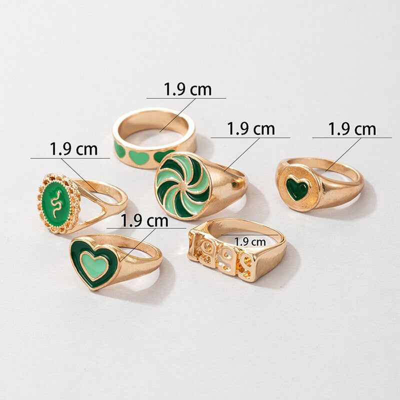 Gold Plated Green Rings Combo Set of 6 For Women