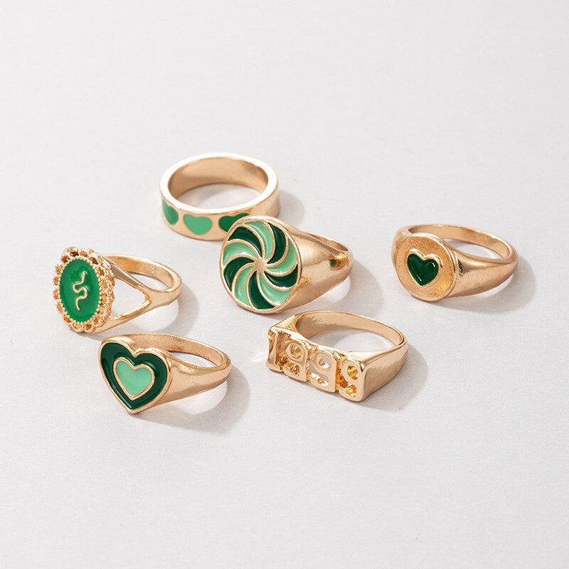 Gold Plated Green Rings Combo Set of 6 For Women