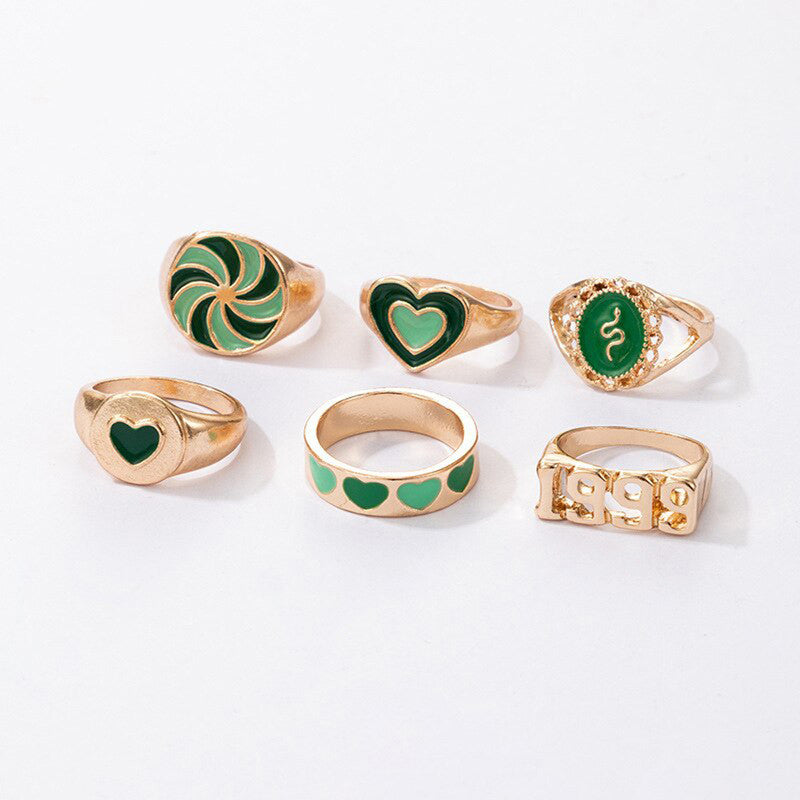 Gold Plated Green Rings Combo Set of 6 For Women