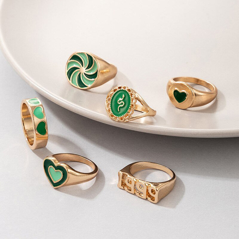 Gold Plated Green Rings Combo Set of 6 For Women