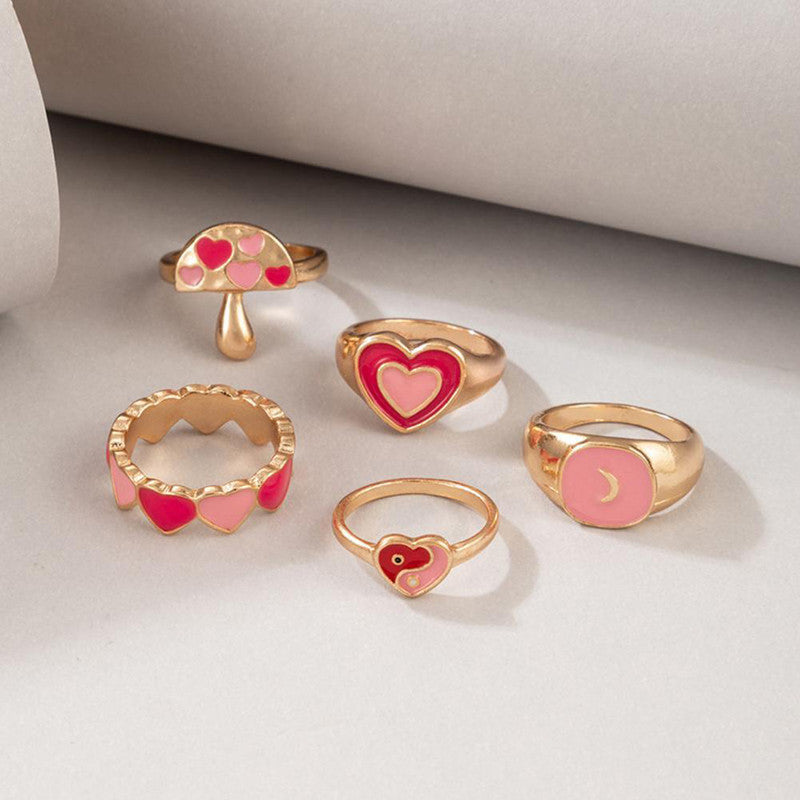 Gold Plated Pink Rings Set of 5 For Women