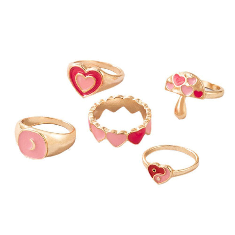 Gold Plated Pink Rings Set of 5 For Women