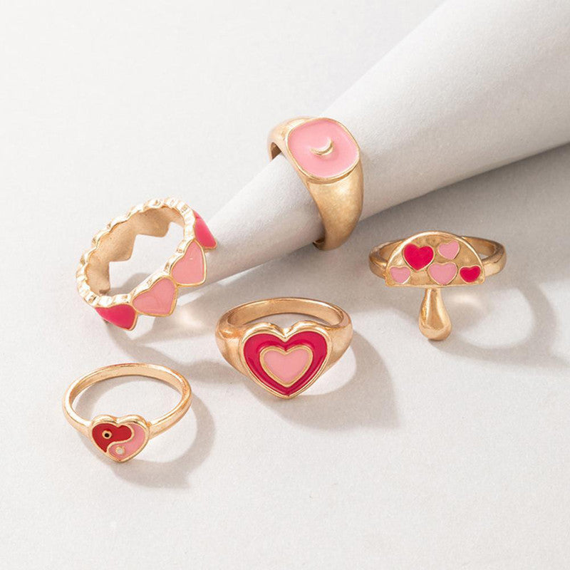 Gold Plated Pink Rings Set of 5 For Women