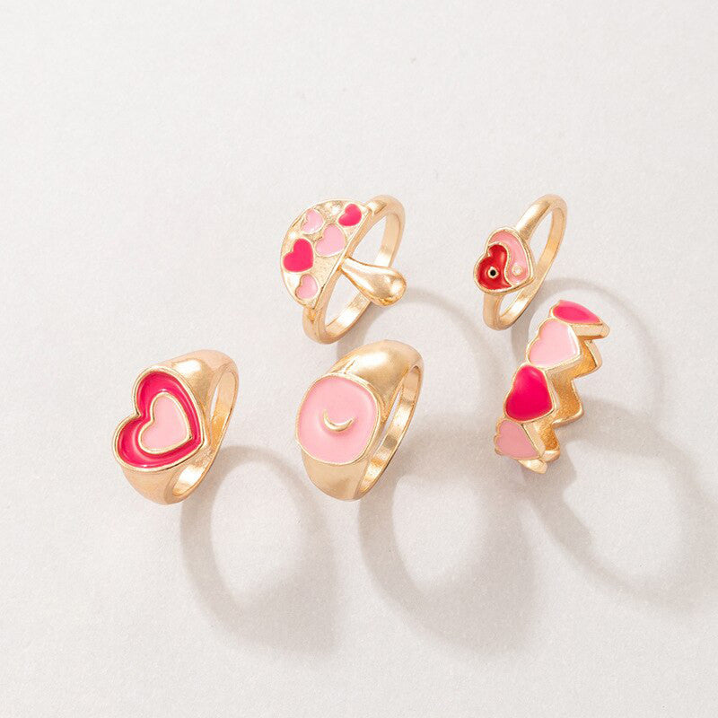 Gold Plated Pink Rings Set of 5 For Women