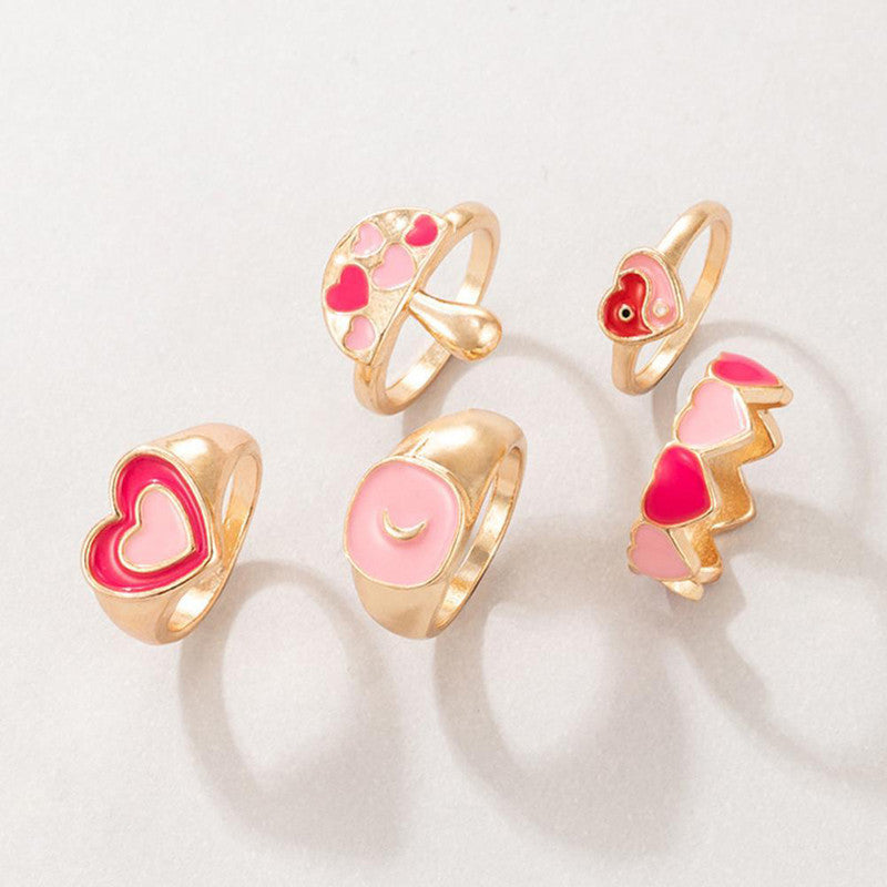 Gold Plated Pink Rings Set of 5 For Women