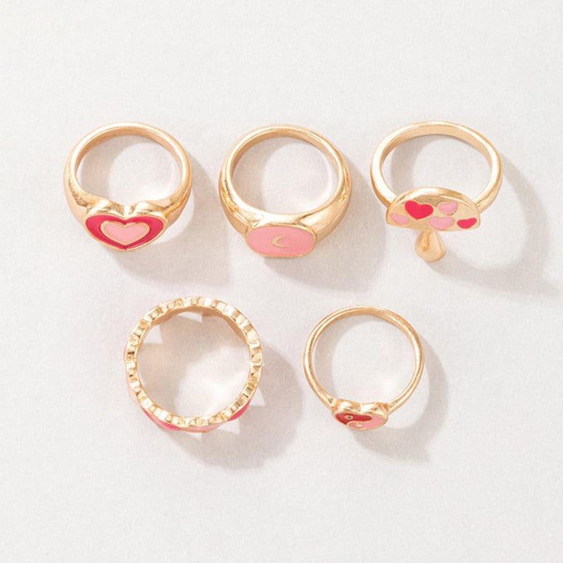 Gold Plated Pink Rings Set of 5 For Women