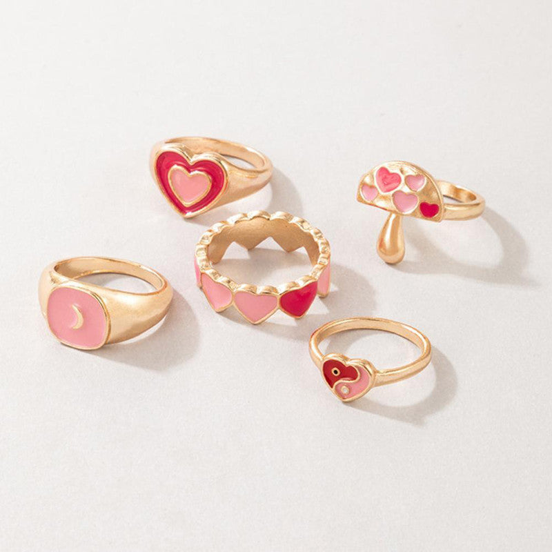 Gold Plated Pink Rings Set of 5 For Women