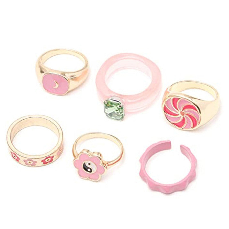 Gold Plated Multicolour Rings Set of 6 For Women - MySmartBazaar