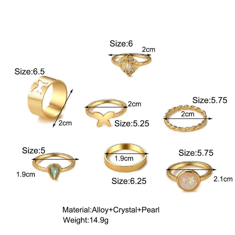 Gold Plated Rings Set of 7 For Women