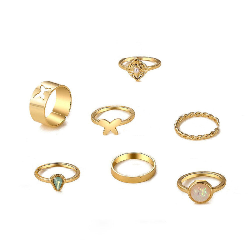 Gold Plated Rings Set of 7 For Women