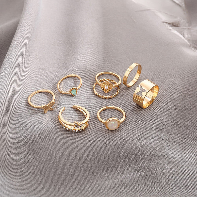 Gold Plated Rings Set of 7 For Women