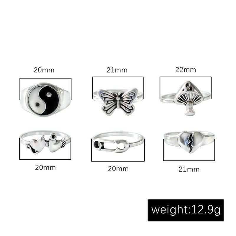 Silver-Plated Silver-Toned  Rings Set of 6 For Women