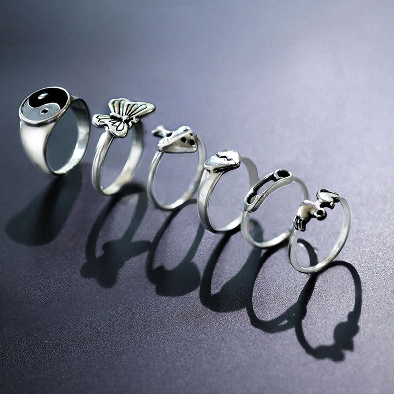 Silver-Plated Silver-Toned  Rings Set of 6 For Women