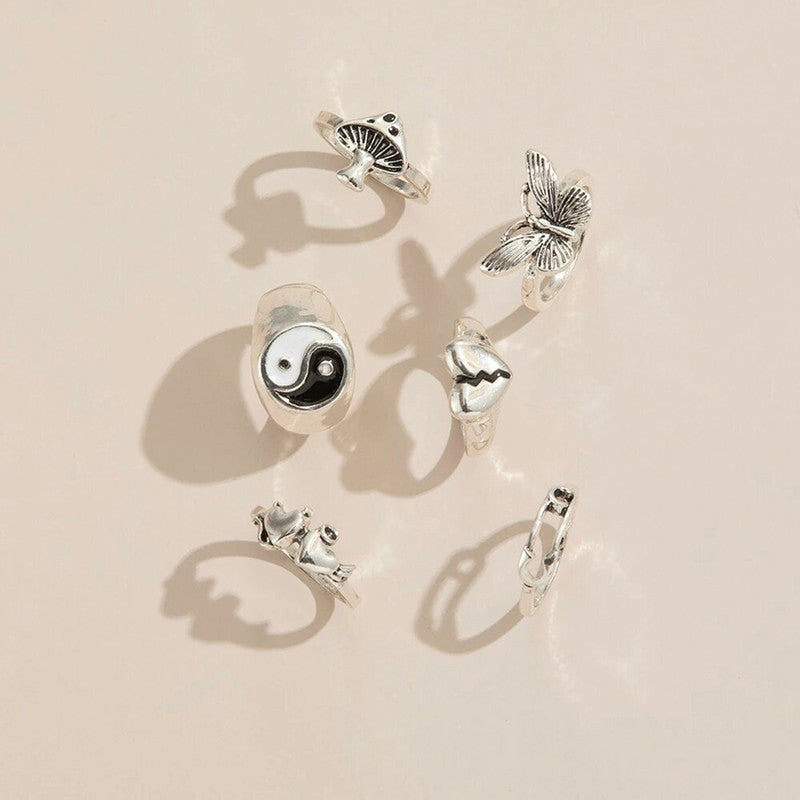 Silver-Plated Silver-Toned  Rings Set of 6 For Women