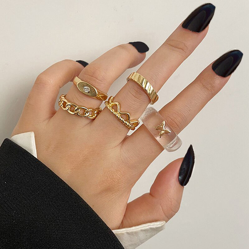 Gold Plated Rings Set of 5 For Women