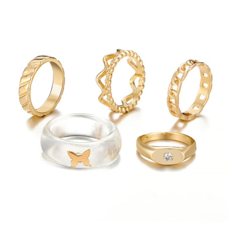 Gold Plated Rings Set of 5 For Women