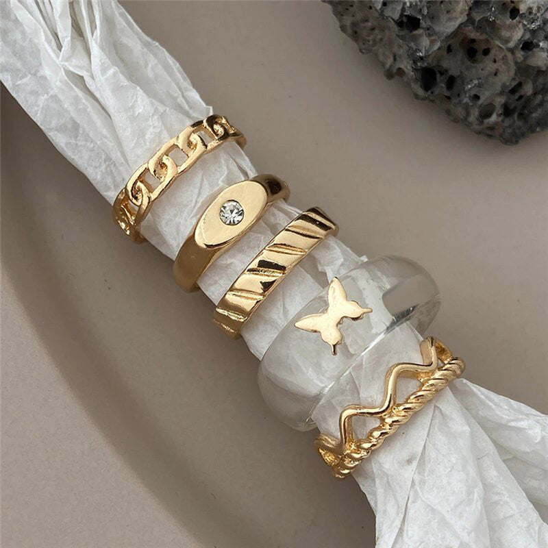 Gold Plated Rings Set of 5 For Women