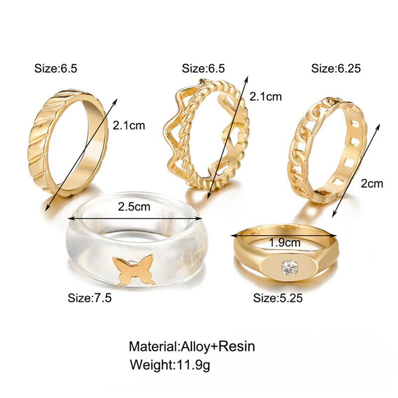 Gold Plated Rings Set of 5 For Women