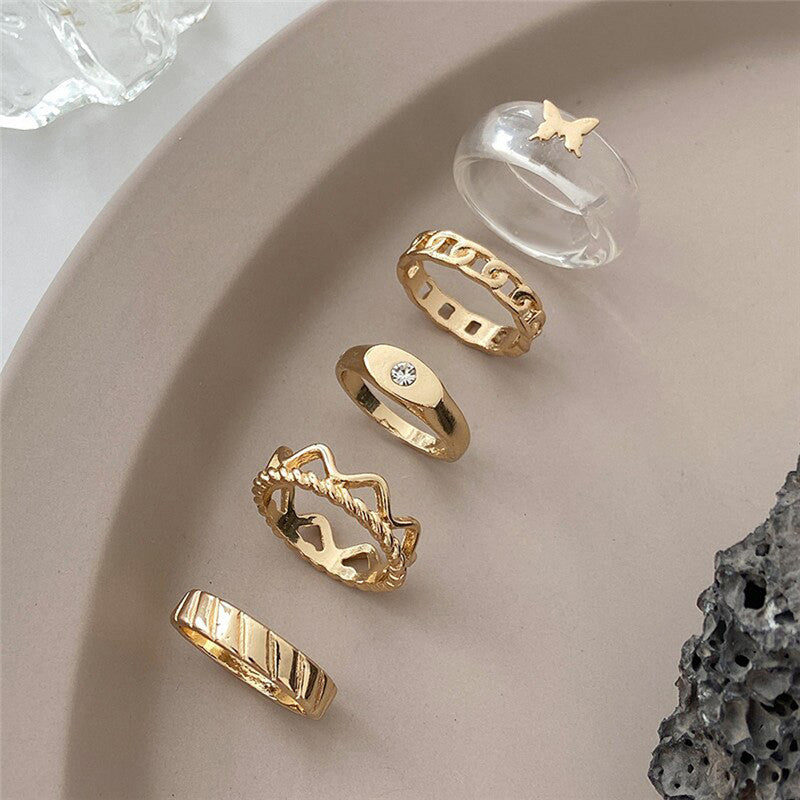 Gold Plated Rings Set of 5 For Women