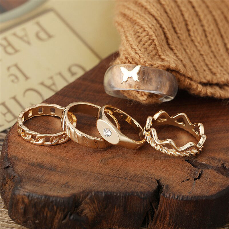 Gold Plated Rings Set of 5 For Women