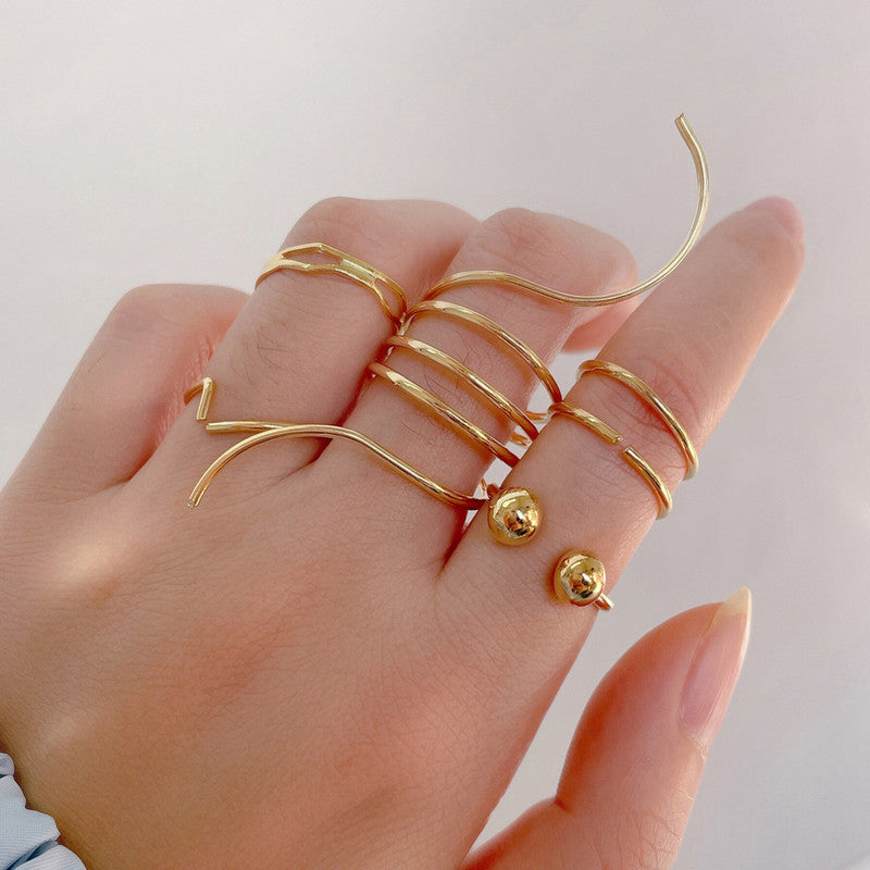 Gold Plated Gold-Toned Rings Set of 5 For Women