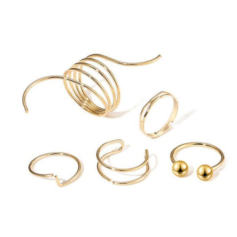 Gold Plated Gold-Toned Rings Set of 5 For Women