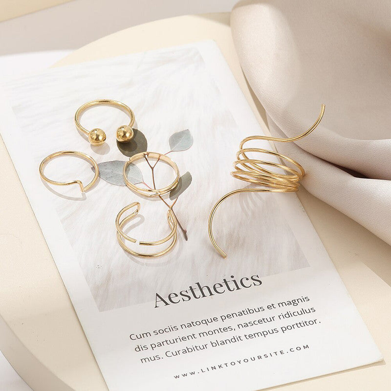 Gold Plated Gold-Toned Rings Set of 5 For Women