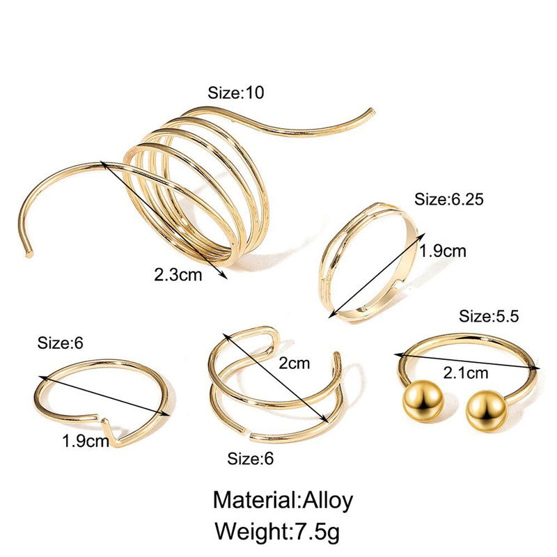 Gold Plated Gold-Toned Rings Set of 5 For Women