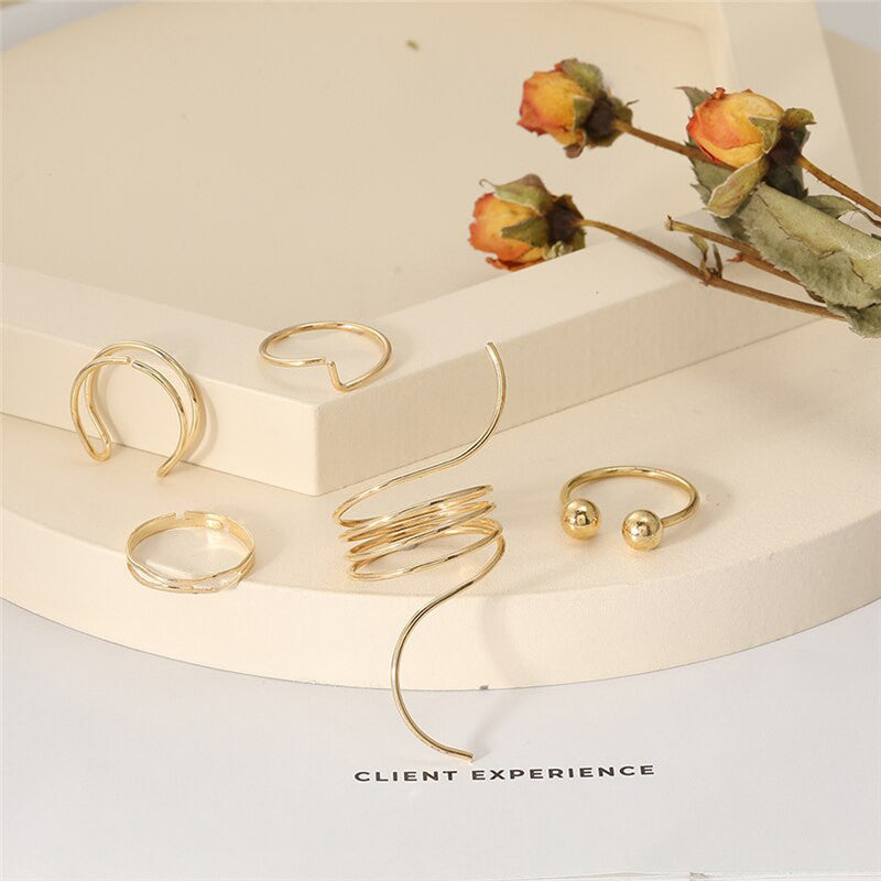 Gold Plated Gold-Toned Rings Set of 5 For Women