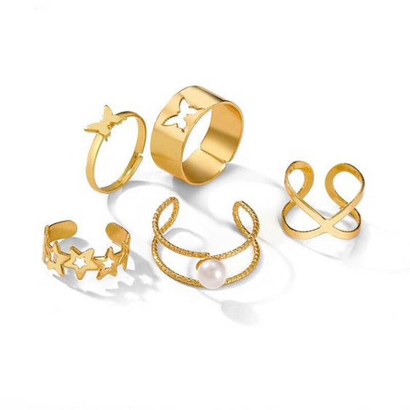 Gold Plated Stars Rings Set of 5 For Women