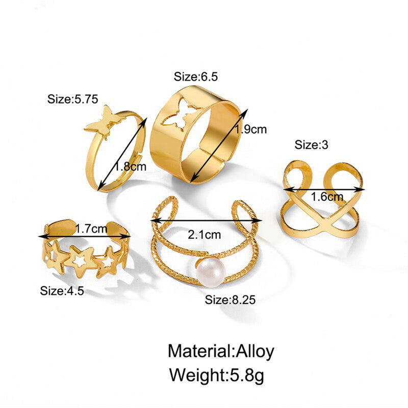 Gold Plated Stars Rings Set of 5 For Women