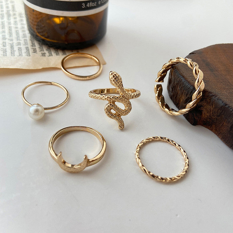 Gold Plated Snake Rings Set of 6 For Women