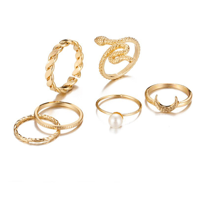 Gold Plated Snake Rings Set of 6 For Women