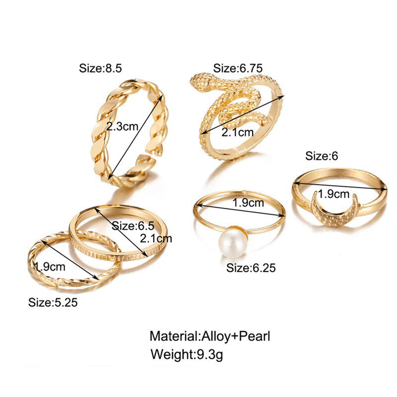 Gold Plated Snake Rings Set of 6 For Women