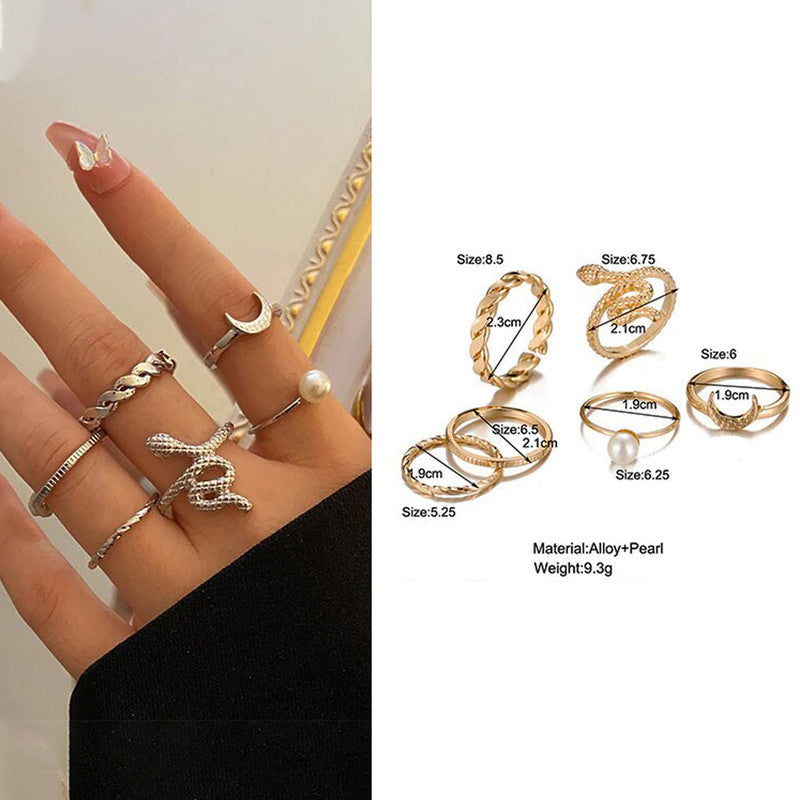 Gold Plated Snake Rings Set of 6 For Women