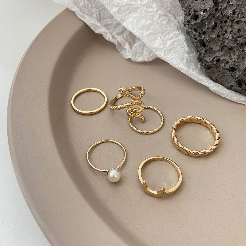 Gold Plated Snake Rings Set of 6 For Women