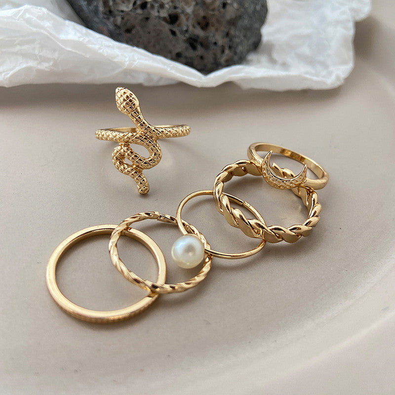 Gold Plated Snake Rings Set of 6 For Women