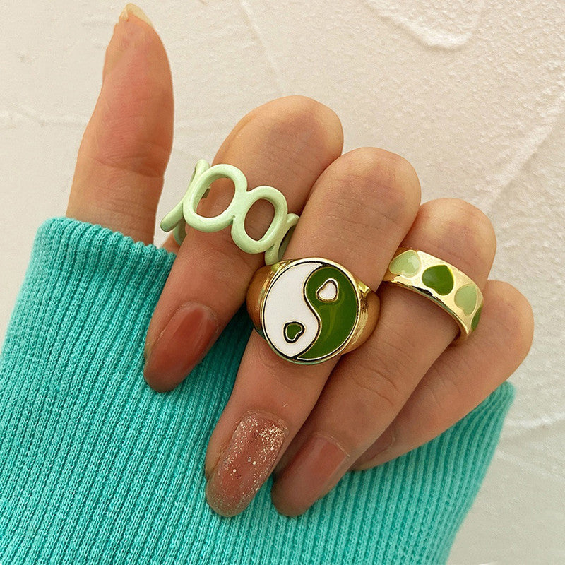 Gold Plated Green Stackable Rings Set of 3 For Women