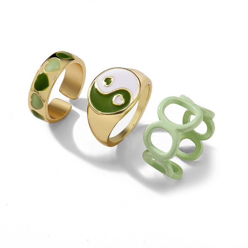 Gold Plated Green Stackable Rings Set of 3 For Women