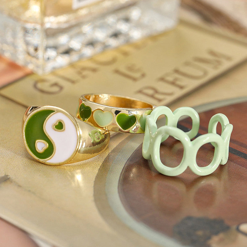 Gold Plated Green Stackable Rings Set of 3 For Women