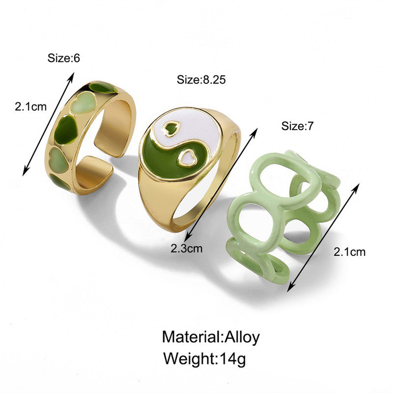 Gold Plated Green Stackable Rings Set of 3 For Women