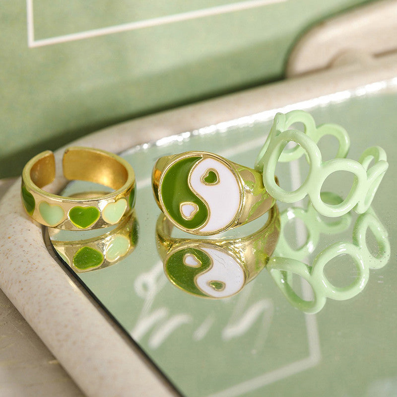 Gold Plated Green Stackable Rings Set of 3 For Women