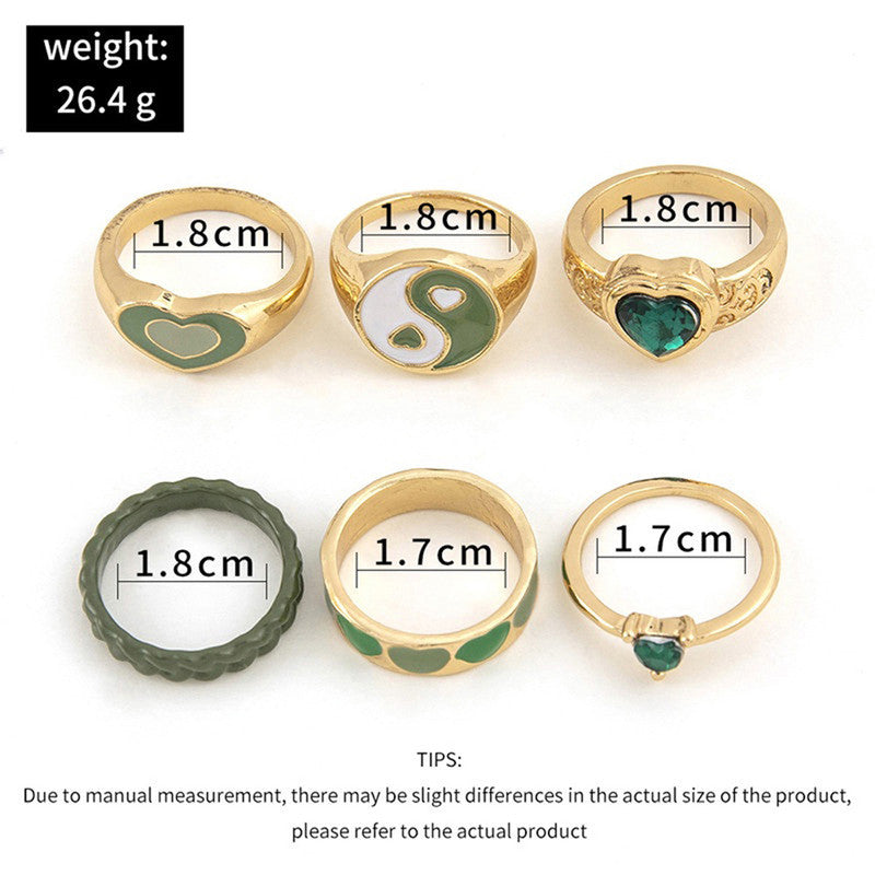 Gold Plated Green Stackable Rings Set of 6 For Women